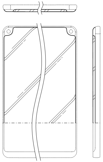 Design patent drawing: Three curved edges
